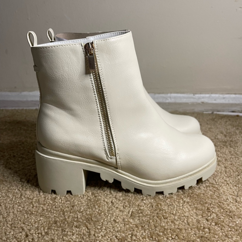 bone colored zip up ankle boots